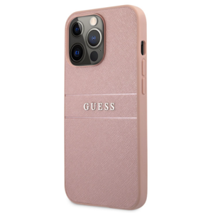 Plastové puzdro Guess na Apple iPhone 13 Pro Max GUHCP13XPSASBPI Leather Saffiano ružové