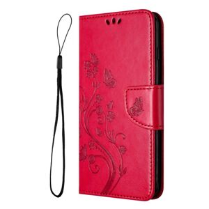 Peňaženkové puzdro Embossing Pattern Motýľ a kvet červené – Samsung Galaxy A05s