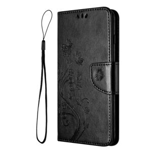 Peňaženkové puzdro Embossing Pattern Motýľ a kvet čierne – Samsung Galaxy A05s