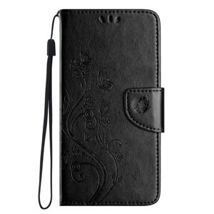 Peňaženkové puzdro Embossing Pattern Motýľ a kvet čierne – Samsung Galaxy A15 4G/5G
