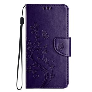 Peňaženkové puzdro Embossing Pattern Motýľ a kvet fialové – Samsung Galaxy A15 4G/5G