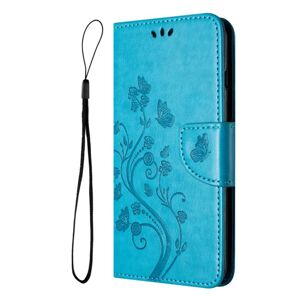 Peňaženkové puzdro Embossing Pattern Motýľ a kvet modré – Samsung Galaxy A05s