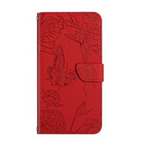 Peňaženkové puzdro Embossing Pattern Motýľ a ruže červené – Motorola Edge 40 Neo