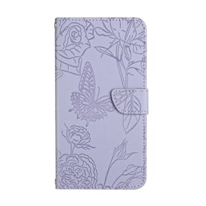 Peňaženkové puzdro Embossing Pattern Motýľ a ruže fialové – Motorola Edge 40 Neo