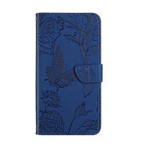 Peňaženkové puzdro Embossing Pattern Motýľ a ruže modré – Motorola Edge 40 Neo