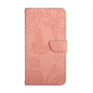 Peňaženkové puzdro Embossing Pattern Motýľ a ruže ružové – Motorola Edge 40 Neo