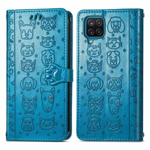 Peňaženkové puzdro Embossing Pattern Pes a Mačka modré – Samsung Galaxy A12 / M12