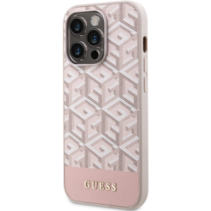 Plastové puzdro Guess na Apple iPhone 13 Pro GUHMP13LHGCFSEP PU G Cube MagSafe ružové