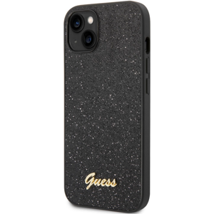 Plastové puzdro Guess na Apple iPhone 14 GUHCP14SHGGSHK Glitter Flakes Metal Logo čierne